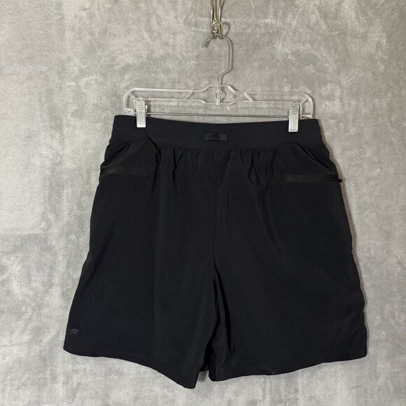 Fabletics Mens Lined Athletic Short Large Solid Black Athletic Gym Run Pull On - Picture 2 of 9